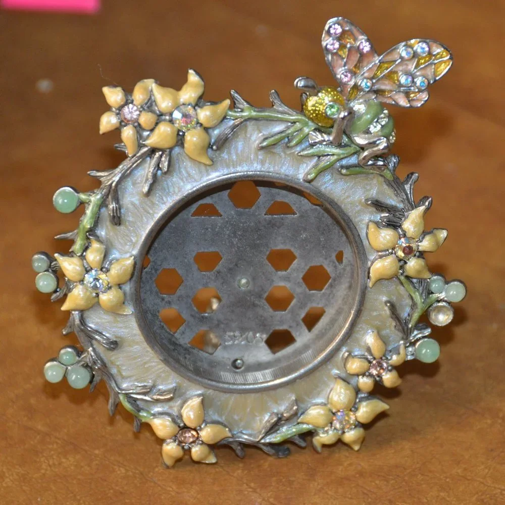 RARE NICE JAY STRONGWATER BEE LILY FLORAL CRYSTAL LEAF ALLEGRA ENAMEL BABY FRAME